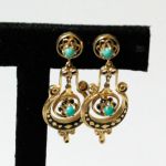 Boucles D'oreilles Pendantes En Or 18K Avec Turquoise Naturelle - Style Dormeuse Victorien