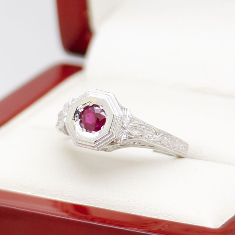 Vintage Filigree Ruby Engagement Ring 