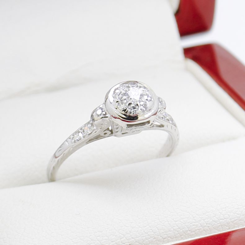 1920s Antique Platinum 9-Diamond Filigree Ring - $40K Appraisal Value