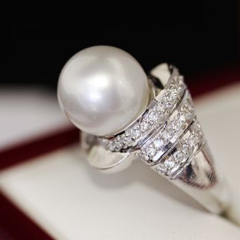 Antique South Sea Pearl and Diamond White gold ring