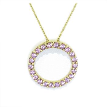 Yellow gold, Pink sapphire pendant necklace