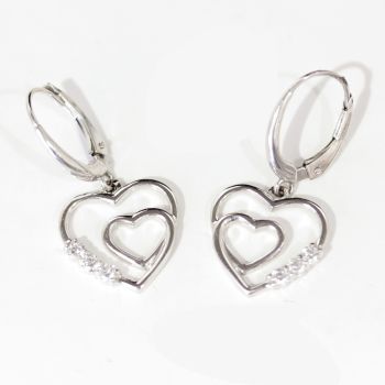 Vintage double heart shaped, 14ct white gold and diamond drop earrings.  Very pretty!