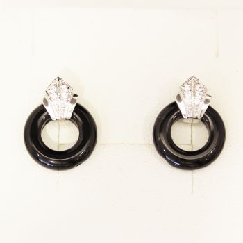 Sterling silver, onyx and cubic zirconia earrings