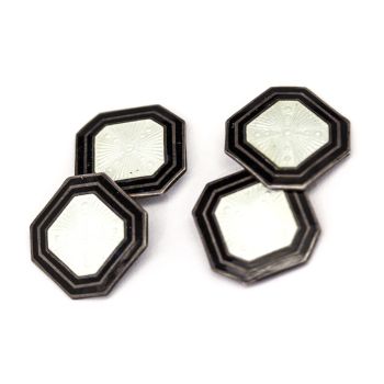 Vintage Ivory enamel with black border octagonal cufflinks C1930's