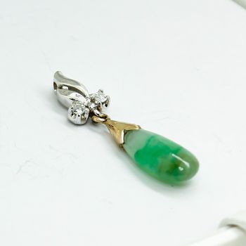 Very nice 18K White and Yellow Gold Four Sided Diamond Cut Jade Pendant, Chain supplied