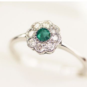 New White Gold Emerald and Diamond Daisy ring