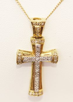 Lovely gold and rhodium 40 stone Diamond cross pendant and chain