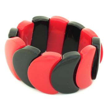 Art Deco Cherry Red and Black Slice Beaded Bakelite Bracelet
