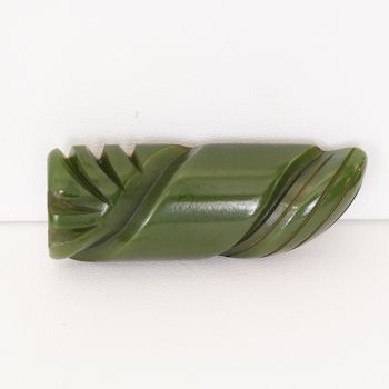 Art Deco geometric Olive Green dress clip with diagonal carvings.