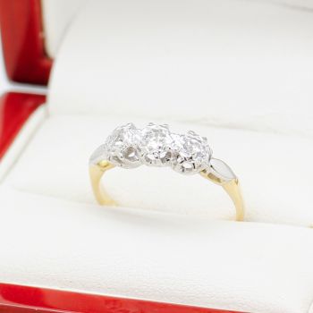 Antique Engagement Ring in 18ct & Platinum, Past, Present, Future Trilogy Ring