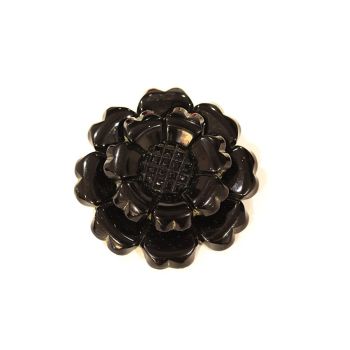 Lovely Ebony Black Vintage Hand Carved Black Bakelite Flower Brooch
