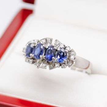 White Gold Sapphire & Diamond Vintage Ring