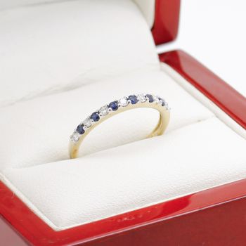 Yellow Gold Sapphire and Diamond Half Eternity Band Ring, New, Sydney Vintage Jewellery, Sydney Antique Jewellery, Sydney Wedding Bands, Sapphire and Diamond Band, 