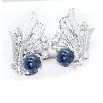 Vintage earrings, White gold Earrings, Vintage Sapphire and Diamond earrings, Vintage Clip on Earrings, 1960s earrings