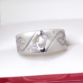 Vintage Wedding Band or Dress Ring with Marquise Diamond set in Matt Palladium,  Wide and Flat Tapered, very special