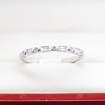 Art Deco Style Diamond Band with Baguette & Round Diamonds Engraved Wedding Ring 