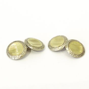 Art Deco round double sided two tone etched cufflinks