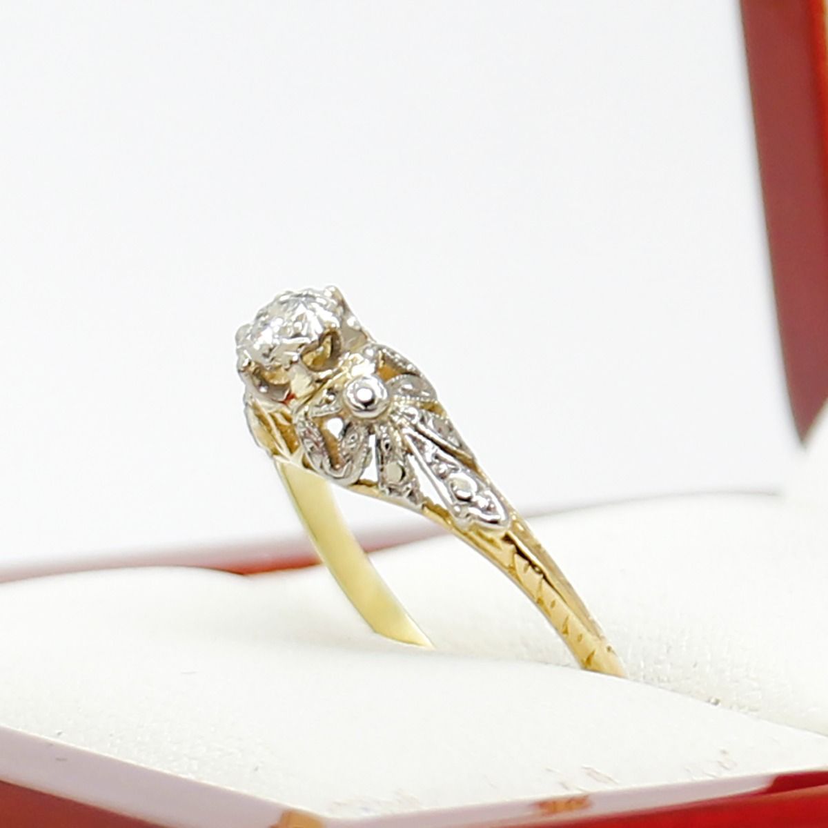 French Modern Art Deco Style Ruby Diamonds Platinum Ring- Bijouxbaume