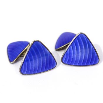 Stunning vintage Royal blue enamel double-sided cufflinks, silver, Norway