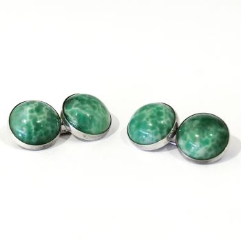 Vintage green mottled glass art deco cufflinks set in sterling silver
