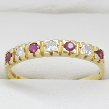 Diamond Eternity Band, July Ruby Ring, Diamond Ruby Ring, Diamond Eternity Ring, Vintage Yellow Gold Ring, Art Deco Wedding Band, Yellow Gold Eternity Band, Estate Ruby and Diamond, Yellow Gold Half Eternity Band Hallmarks for London 1977, 
