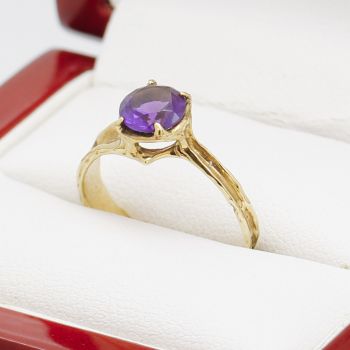 Georgian Amethyst Solitaire Ring, with Bark Textured Band, Yellow Gold, Georgian Jewellery, Antique Jewellery, Antique Rings, Antique Engagement Rings, Antique Engagement Ring,