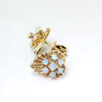 Vintage Opal Leaf earrings, C1960s, Yellow Gold, substantial earrings, Handmade