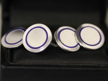 Tiffany & Co men's Sterling silver vintage cufflinks, with blue enamel detailing.