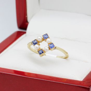 Art Deco Sapphire & Pearl Ring