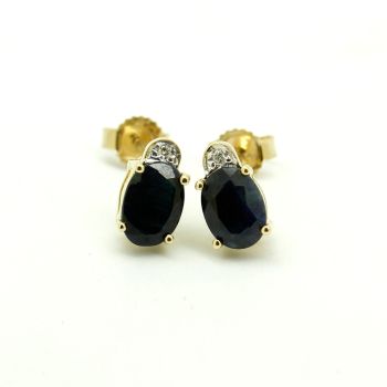 Vintage Times Pretty Dual Stone 9ct Yellow Gold Sapphire Earrings with Diamond Accents