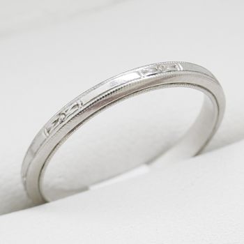 Handmade Platinum Band, Art Deco Platinum Wedding Band, Vintage Wedding Band, Engraved Hand Made Wedding Band, Coin Edge Band, Antique Wedding Band,