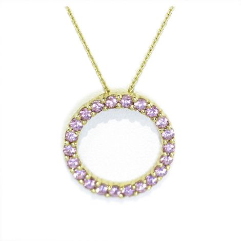 Yellow gold, Pink sapphire pendant necklace