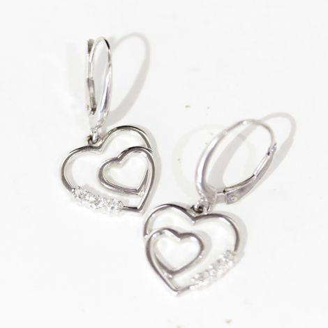 Vintage double heart shaped, 14ct white gold and diamond drop earrings.  Very pretty!