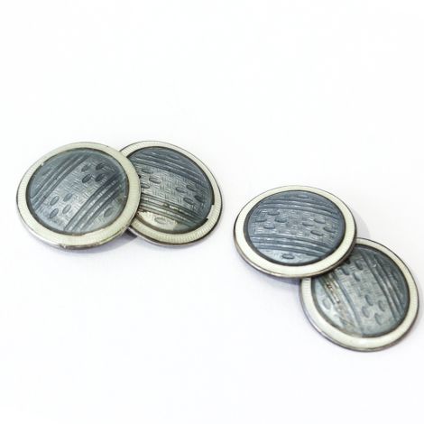 Art Deco light blue and ivory enamel and sterling silver guillioche engraved cufflinks