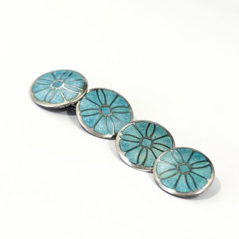 Art Deco Sterling Silver guillioche cufflinks in Aqua blue with a “wheel” design
