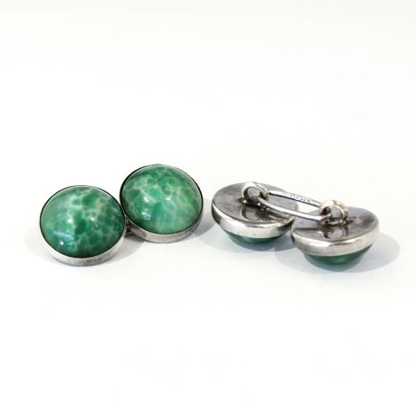 Vintage green mottled glass art deco cufflinks set in sterling silver