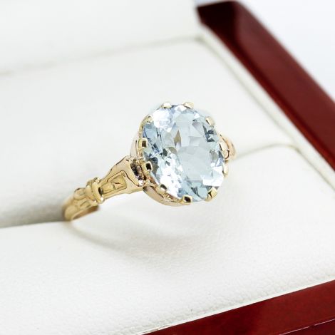 Antique Engagement Ring, Antique Aquamarine Ring, Aquamarine yellow gold ring