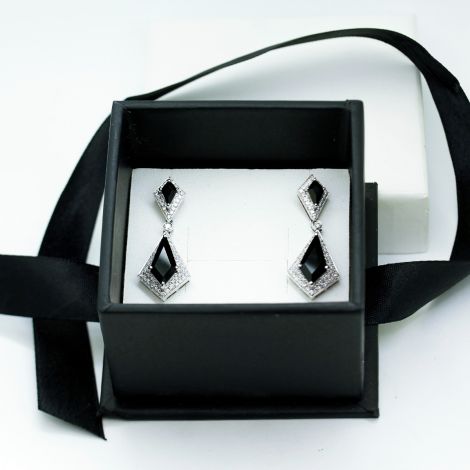 Diamond And Onyx Earrings in White Gold