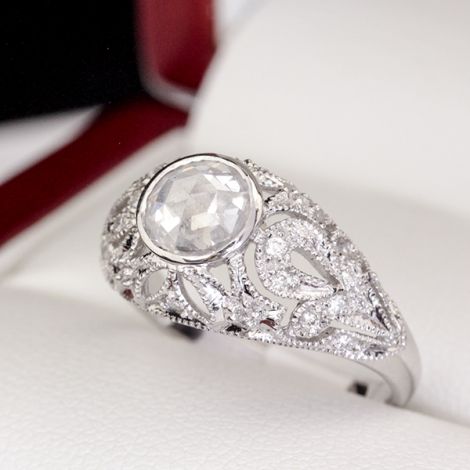 old rose cut diamond white gold cocktail ring