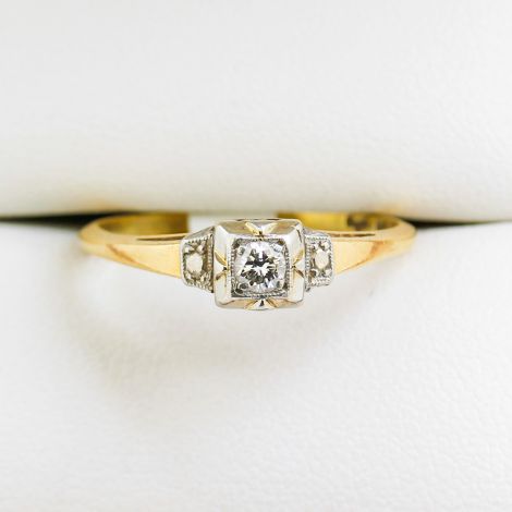 Yellow Gold Diamond Ring, 3 Stone Diamond Engagement Ring, Platinum Engagement Ring, Geometric Style Engagement Ring, Square Platinum Collet Engagement Ring