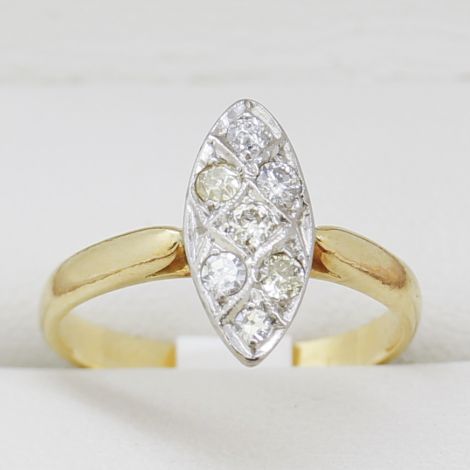Bezel Set, North to South Diamond Engagement Ring, Yellow Gold Diamond Ring, Lesbian Engagement Ring, Diamond Marquise Ring With Seven Mixed Old, Brilliant and Single Cut Diamonds Grain Set, Same Sex Marriage, 7 Stone Diamond Ring, Two Tone Ring, 18ct Whi