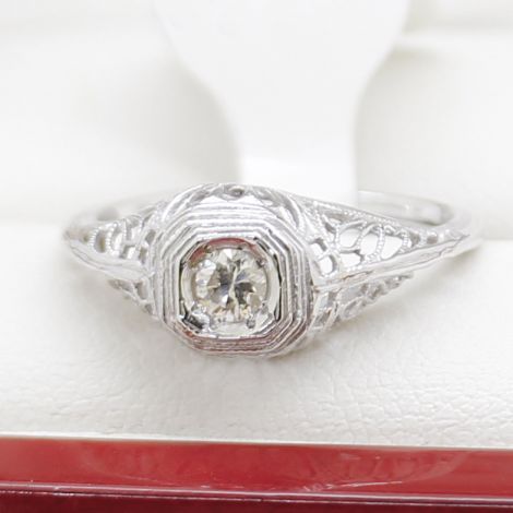 Vintage Engagement Ring, Vintage Rings, Vintage Filigree Ring, Antique Diamond Ring, Antique Engagement Ring, Antique Rings, Sydney Vintage Jewellery, Art Deco Rings, Art Deco Engagement Ring, White Gold Filigree Ring,