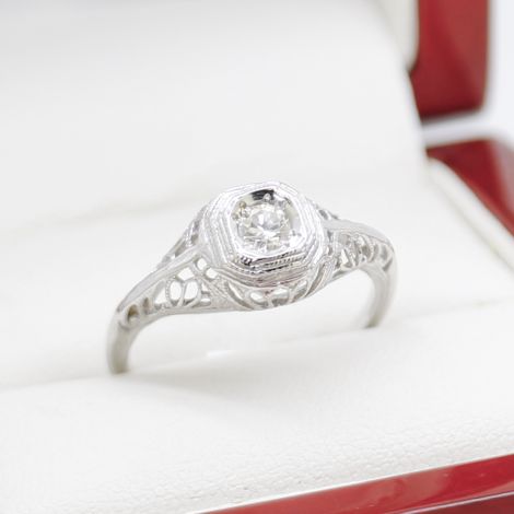 Vintage Engagement Ring, Vintage Rings, Vintage Filigree Ring, Antique Diamond Ring, Antique Engagement Ring, Antique Rings, Sydney Vintage Jewellery, Art Deco Rings, Art Deco Engagement Ring, White Gold Filigree Ring,