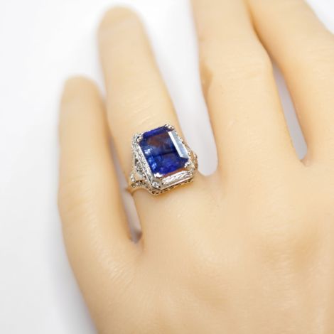 Vintage White Gold Blue Sapphire Ring, Engagement or Dress Ring
