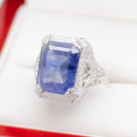 Vintage White Gold Blue Sapphire Ring, Engagement or Dress Ring