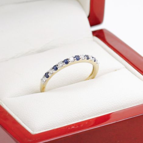 Sydney Antique Jewellery, Sydney Wedding Bands, Sapphire and Diamond Band, Yellow Gold Sapphire and Diamond Half Eternity Band Ring, New, Sydney Vintage Jewellery, 