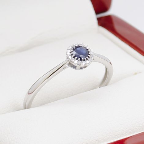 White Gold Sapphire Halo Ring, Very Cute, Engagement Ring or Dress Ring, New