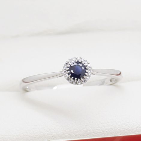White Gold Sapphire Halo Ring, Very Cute, Engagement Ring or Dress Ring, New
