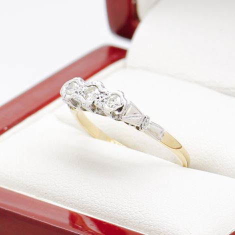 Vintage Three Stone Engagement Ring, Art Deco Two Tone Engagement Ring, Sydney Vintage Jewellery, Sydney Vintage Engagement Rings, Australia Vintage Engagement Rings, Sydney Antique Engagement Rings, Vintage Restored Rings,
