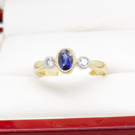 Vintage Three Stone Sapphire Engagement Ring, Sapphire & Diamond 3 Stone Ring, Vintage Jewellery Sydney, Vintage Engagement Rings Sydney, Antique Jewellery Sydney, Antique Sapphire Engagement Rings, Sydney Jewellery, 